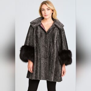 ​Vintage 50s 60s La France Faux Fur Swing Coat Black Cuffs Canada M